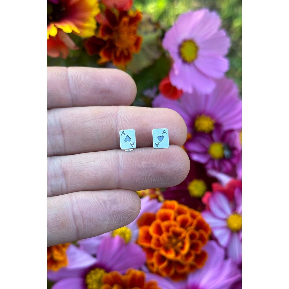 Sterling Silver Ace Of Hearts Playing Card Post Earrings
